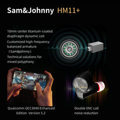 Sam & Johnny HM11+ Bluetooth 5.2 HiFi Wireless Headphones with Charging Case